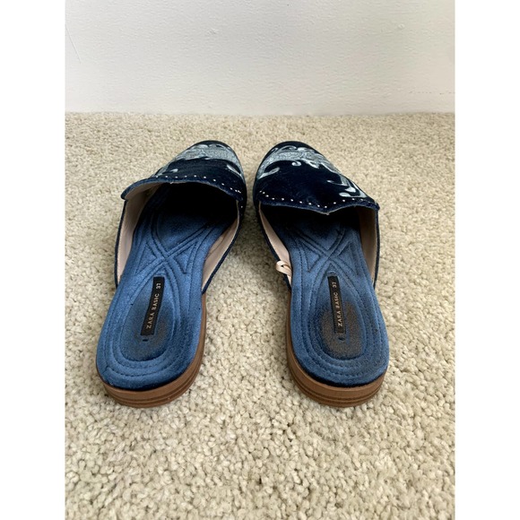 Zara Embroidered Peacock Blue Velvet Mule - Picture 3 of 6